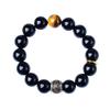 Herren Retro Silber Obsidian Perlenarmband