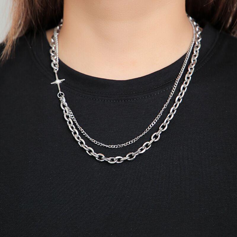 Cute Simple Chain Link Lock Necklace Pendant Women Silver Color Fashion Goth Jewelry Party Punk Maxi Collier Long Necklace Gift
