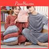 Set Caldi da Casa per Donna Pigiami Colore Unico Girocollo Pile Spesso Pullover Pigiama da Donna Manica Lunga Pantaloni Casual 2pz