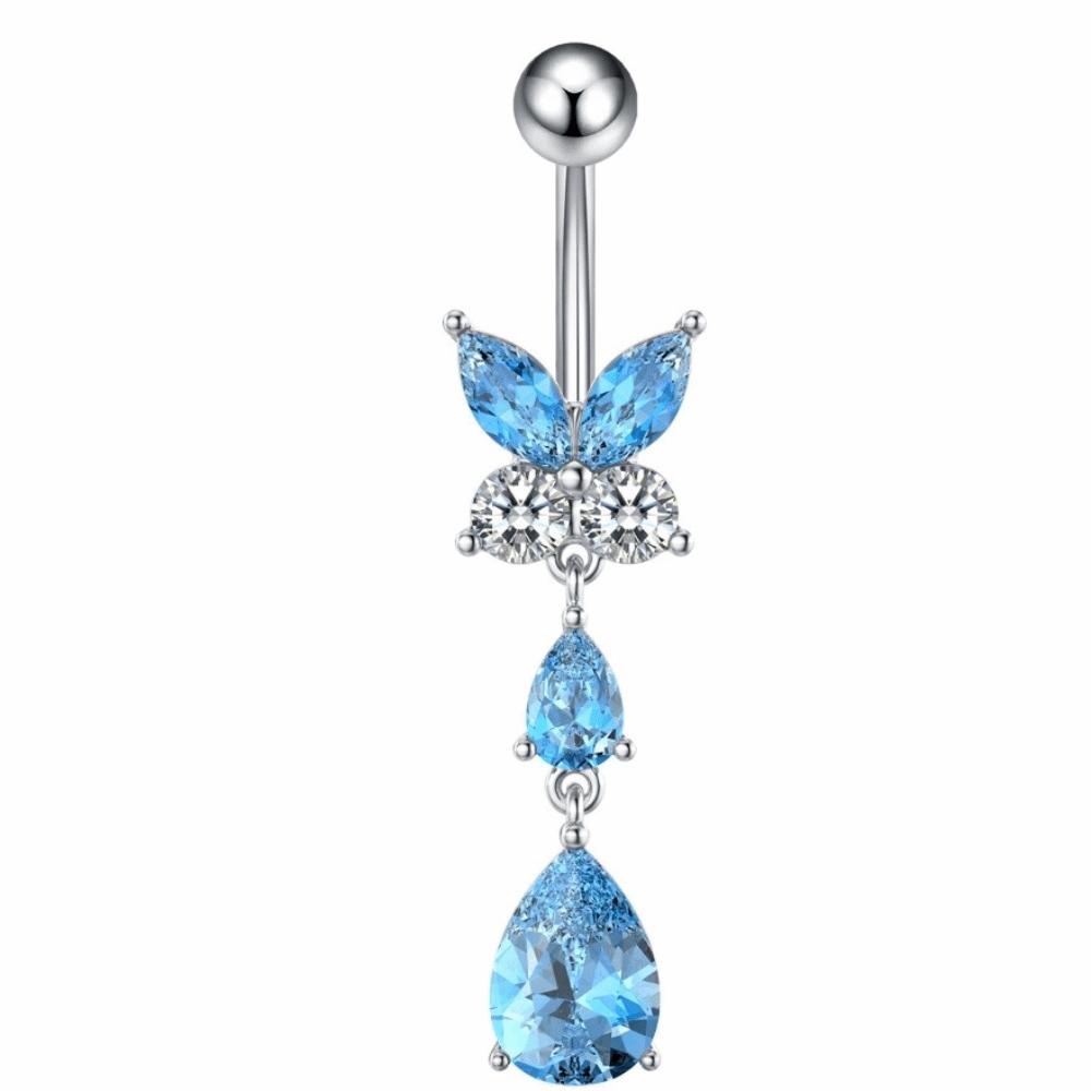 Stainless Steel Butterfly Belly Button Ring Zircon Crystals Body Piercing Jewelry  Daily Use