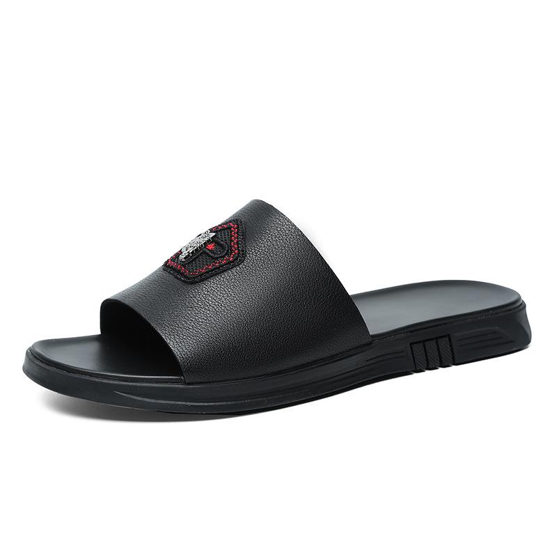 Plain version dynamic cool slippers men's summer toe flip-flops men's cowhide sandals men's shoes first layer beach shoes comfortable