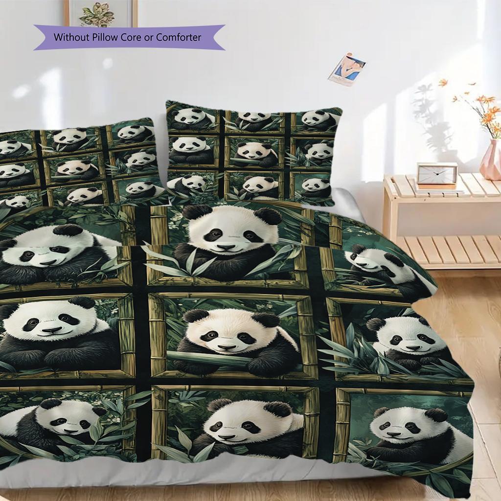Panda Pattern Bedding Quilt Set Quilt Cover Pillowcase Home Decoration Birthday Gift (1 * Duvet Cover + 2 * Pillowcase, Without Core)