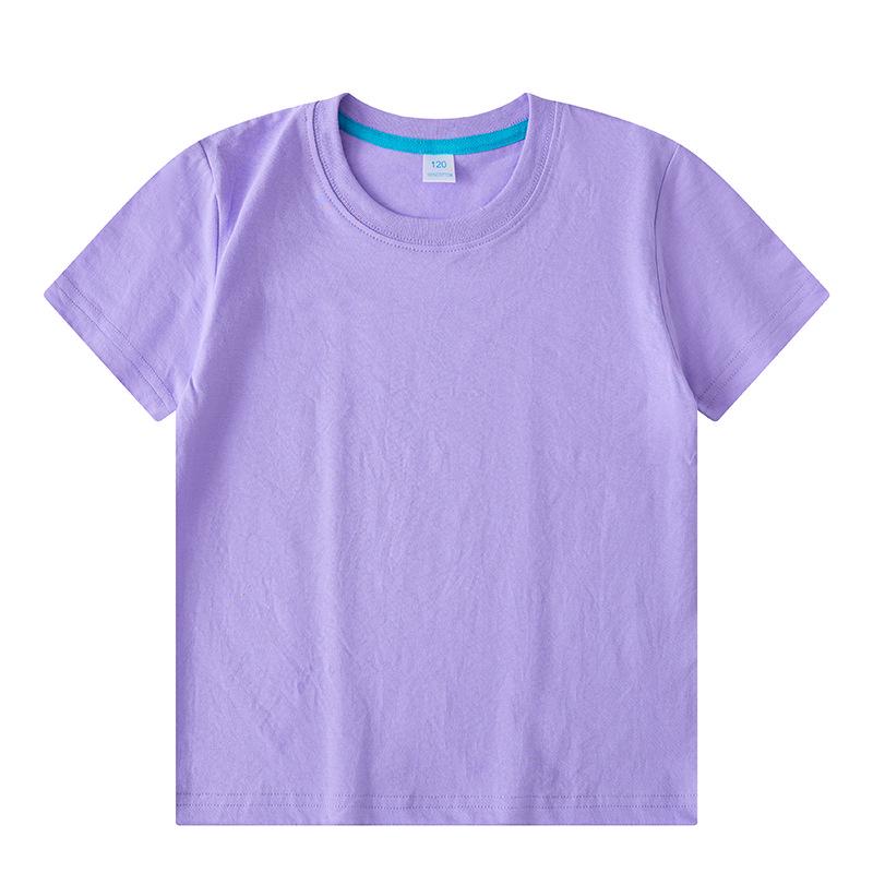Children's Solid Color Combed Cotton T-Shirts for Activities, Class Uniforms, Group Wear, and Parent-Child Outfits - Short Sleeve