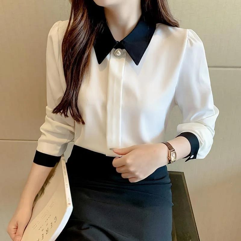 Ladies Spring Autumn Style Blouses Shirts Lady Daily Long Sleeve Turn-down Collar Blusas Tops