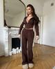 Women's Casual Lounge Set Long Sleeve Zipper Crop Top Lace Up Pants 2 Piece Outfit