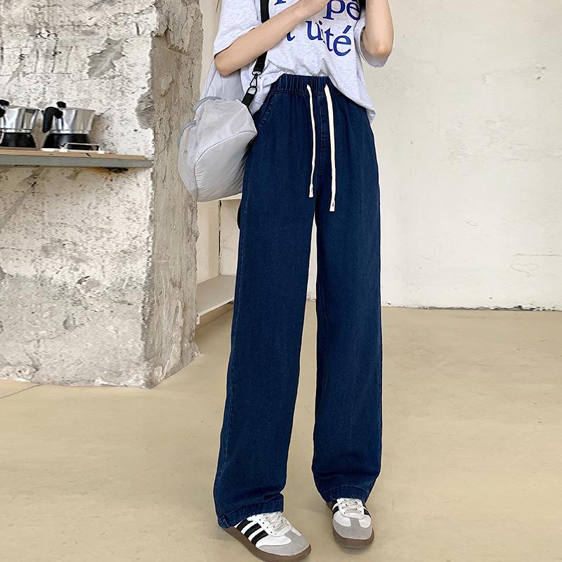 

Повседневные брюки с узкой талией, широкие брюки из тенсела с эластичной талией M синий