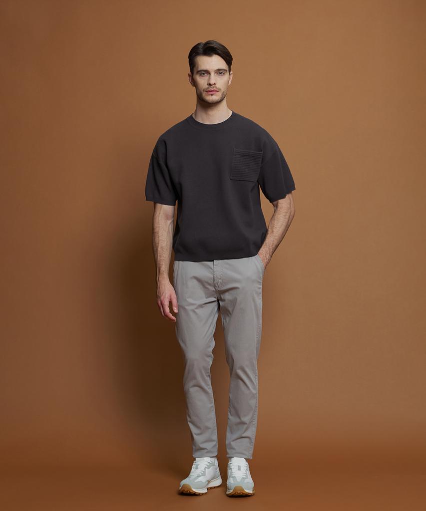 PANICALE Charcoal Wool Blend Short Sleeve Pocket Sweater