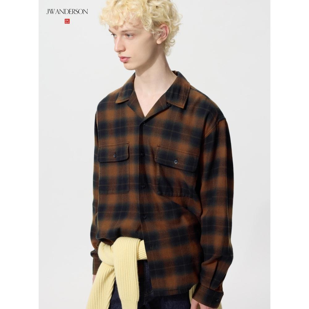 Uniqlo Brushed Cotton Open Collar Oversized Shirt  Long Sleeve 