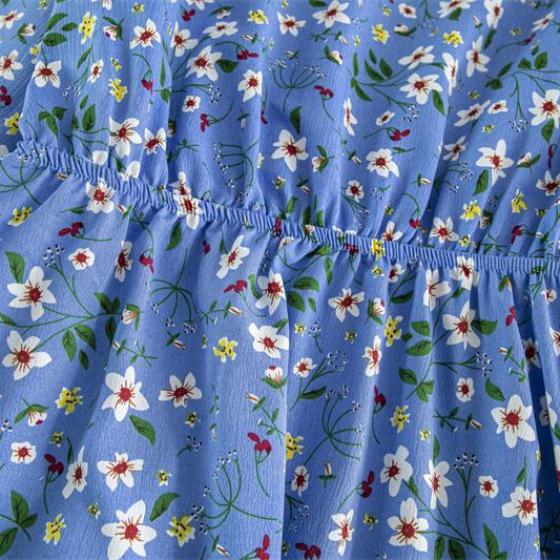 Spring Autumn Women Chiffon Dresses Casual Floral Printed Bark Crinkling Long Dresses O-neck Long Sleeve Loose Muslim Maxi Dress