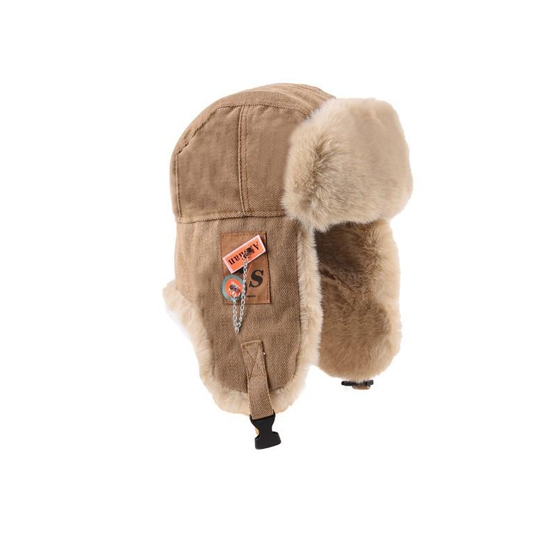 Winter Thick Lei Feng Hat for Men Women Windproof Warm Ear Protection Cycling Hat Plush Adhesive Cloth Chain Cotton Hat