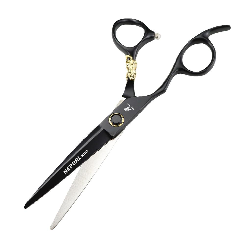 Napsun 6.0-inch Black Gold Tiger Left-Handed Hairdressing Scissors: Straight, Serrated, Thinning Shears (07-1)