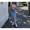Spring New European and American Retro Ins Casual Loose Cotton Mid-Length Split Design Denim Skirt