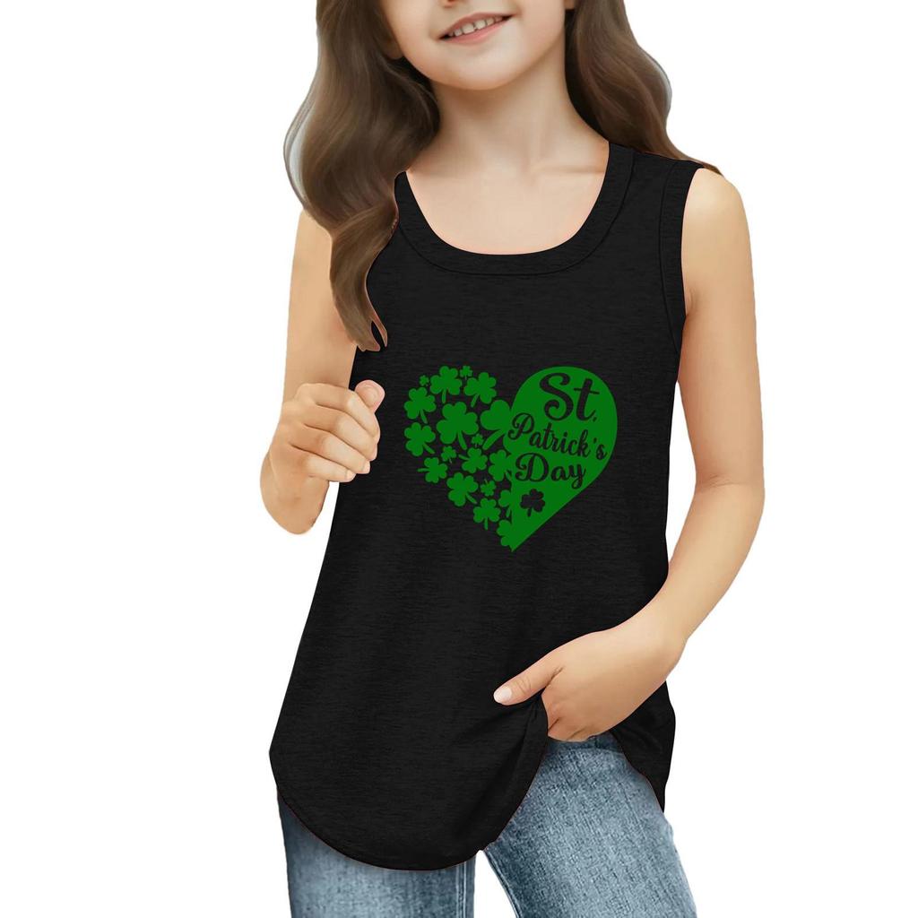 Girls Kids Summer Crewneck Sleeveless Shirts Tank Tops St. Patrick's Day