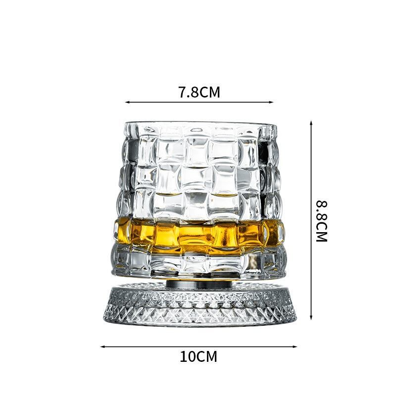 Whiskey Glasses Rotatable Tumbler Crystal Glass Cups Drinking Glasses with Creative Coasters for Scotch,Bourbon,Cocktails