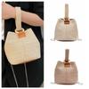 Korean Style Woven Handbag Solid Color Small Phone Bag Fashion Straw Bucket Bag  Vacation