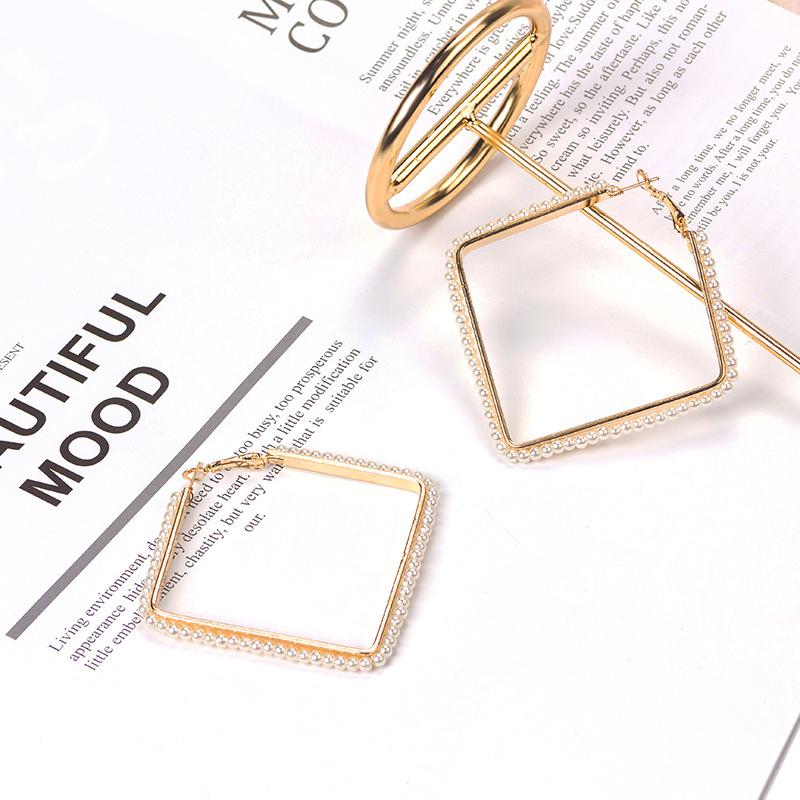 Gold And Silver Geometric Woven Pearl Rice Bead Earrings, Fashion Trend Earrings Retro