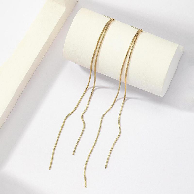 Minimalism Stainless Steel Linear Tassel Drop Earrings for Women Chic Gold Color Super Long Earrings Elegant Party Jewelry Gifts