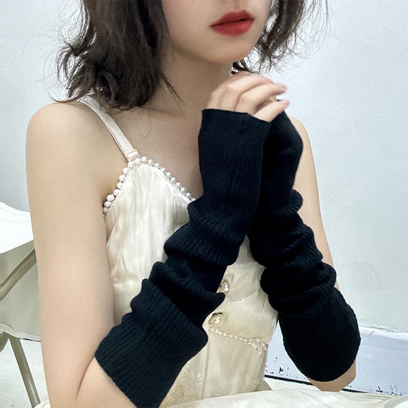 Japanese Style Puffy Knitted Arm Warmers - Solid Color Clubbing Hip Hop Sleeves