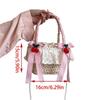 Beach Woven Straw Pearl Beaded Chain Crossbody Bag with Cute Bowknot Top Handle Ruffle Lace Bucket Handbag for Vacation  Pink