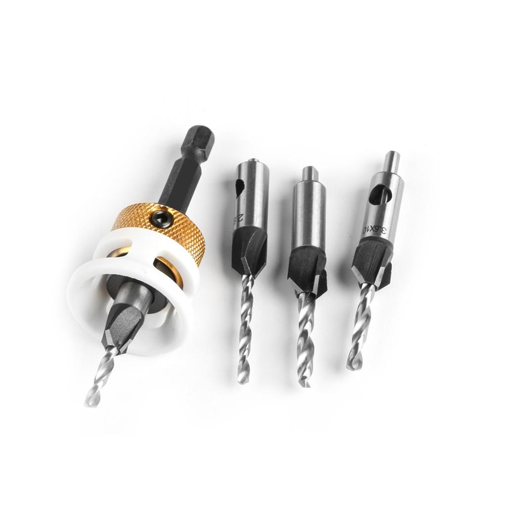 4Pieces Steel Countersink Drill Bits with Adjustable Depth Control Collar 2.8/3.2/3.5/4mm for Wood Plastic Drilling