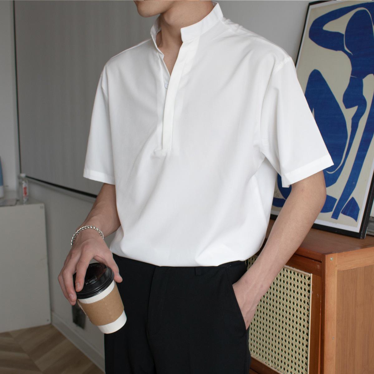 

Мужская рубашка-поло с коротким рукавом и воротником-стойкой в легком стиле - Красивая летняя повседневная футболка из ледяного шелка L белый