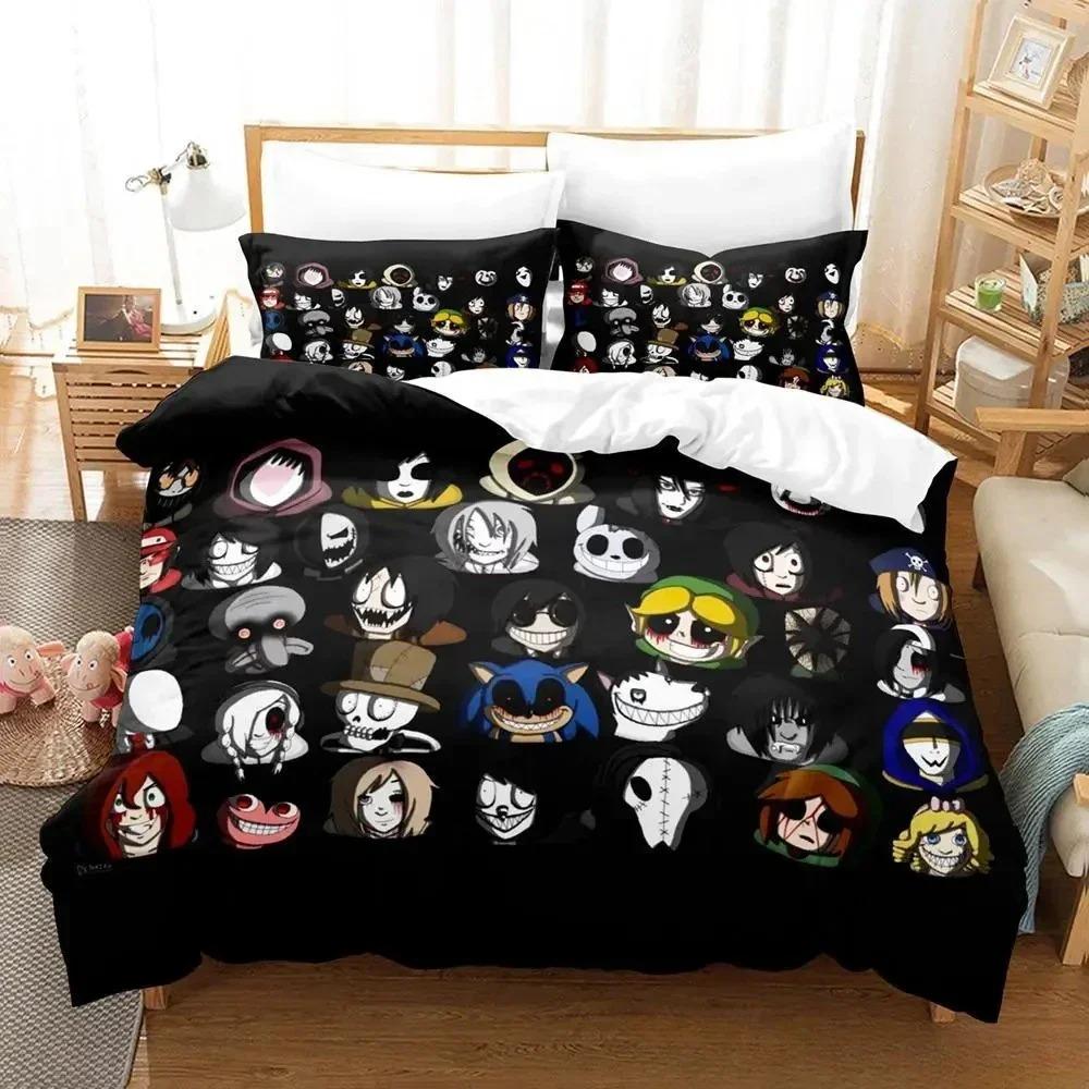 Jeff and Jane Creepypasta Bedding Set Single Twin Full Queen King Size Bed Set Adult Kid Bedroom Duvet Cover Sets 3D Print Anime