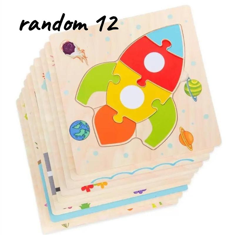 Wooden 3D Puzzles Tangram Shapes Learning Educational Cartoon Animal Intelligence Jigsaw Toys For Children Gift