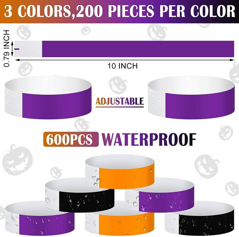 600 Counts Paper Wristbands Neon Wrist Bands Waterproof Hand Bands for Events Concert Neon Colored Adhesive Wristbands for Party