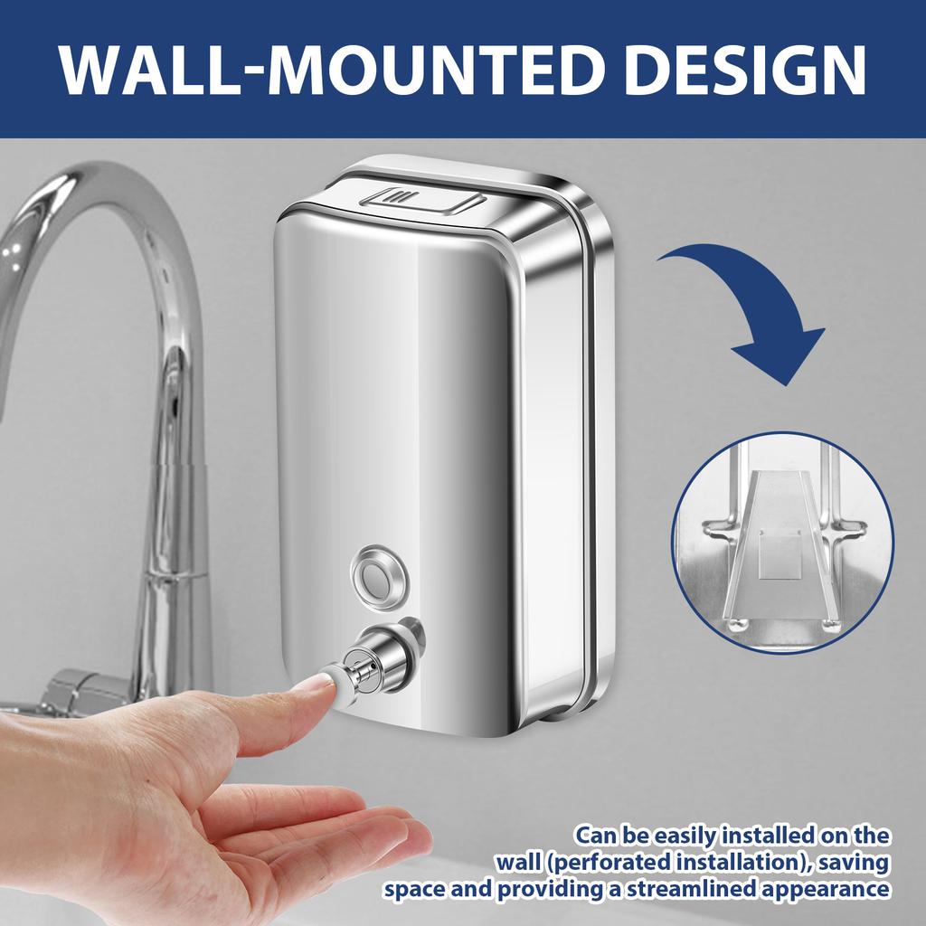 Commercial Soap Dispenser 33.8oz / 1000ml Stainless Steel Wall Mounted Hand Soap Dispenser for Bathroom Hotel Restaurant