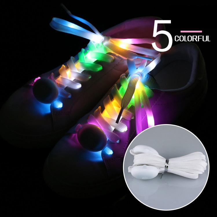 1 Pair New LED Shoelaces Luminous Flashing Shoe Laces Disco Party Light Up Glow Nylon Strap 120cm Luminous Round Flash No Tie