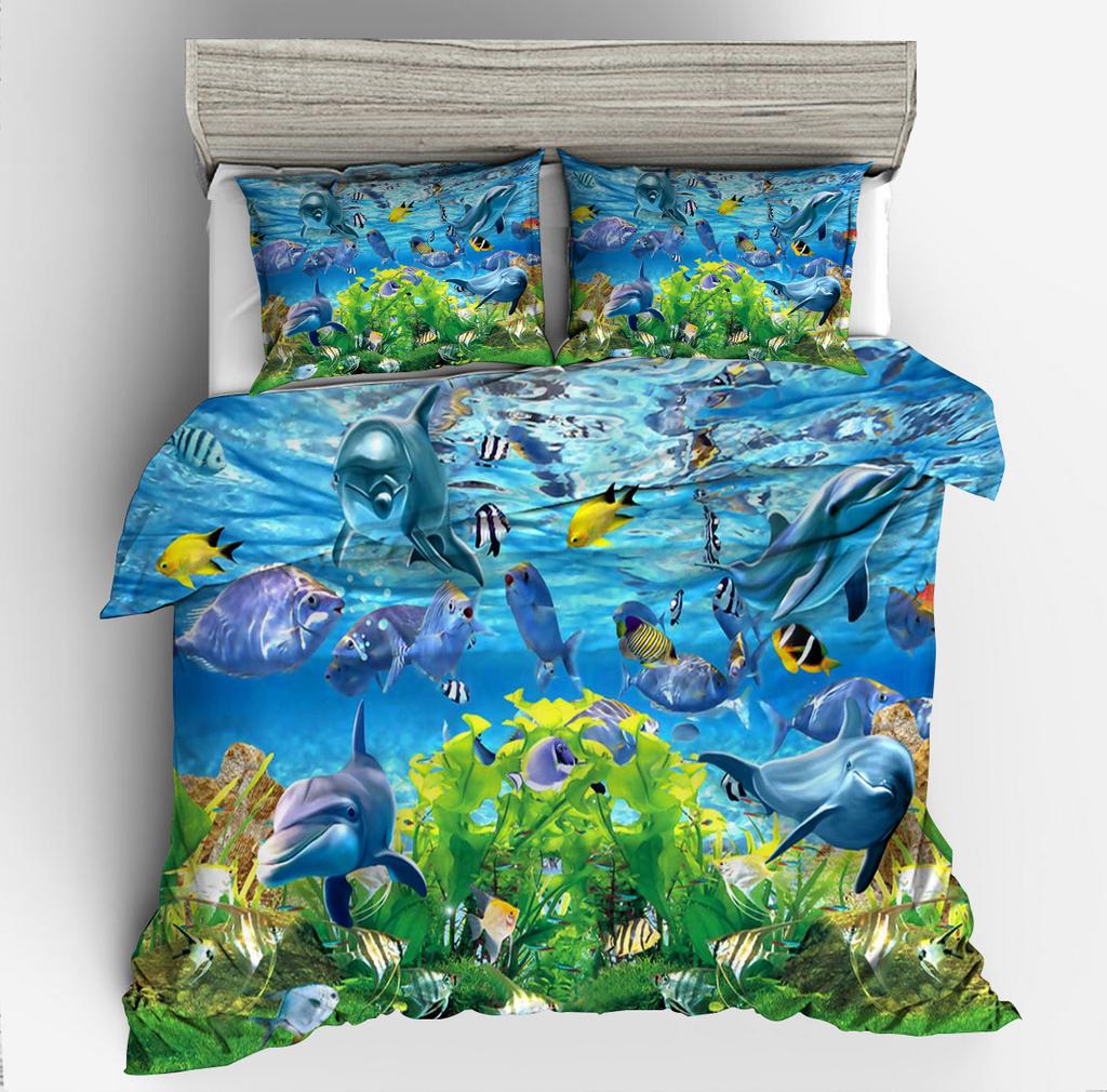 3D Digital Printing Underwater World Dolphin Series Quilt Set Three-Piece Set