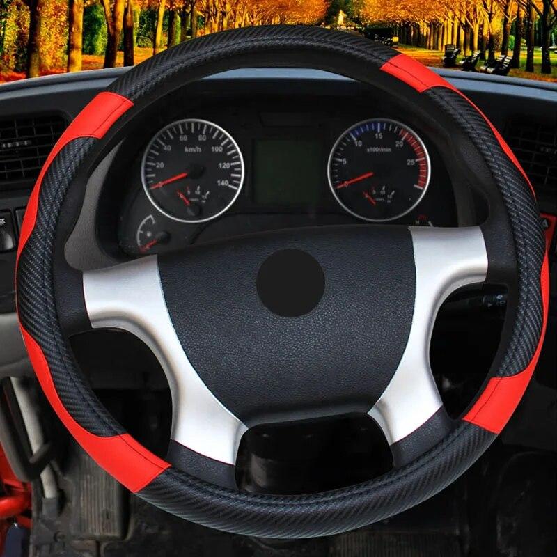 DERMAY  New Car Steering Wheel Cover Size 45cm 47cm 50cm Carbon Fibre+Faux Leather for Car Bus Truck Boat Free Shipping