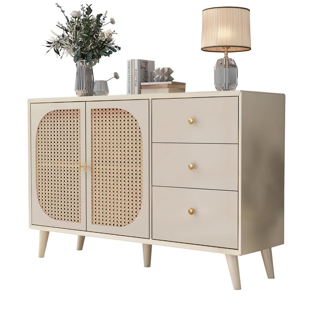 [CHANGE IMAGE]Dining Room Living Room Sideboard Storage TV Table with Doors and Drawers with Large Storage Space Off-white Cream Width 120 Cm