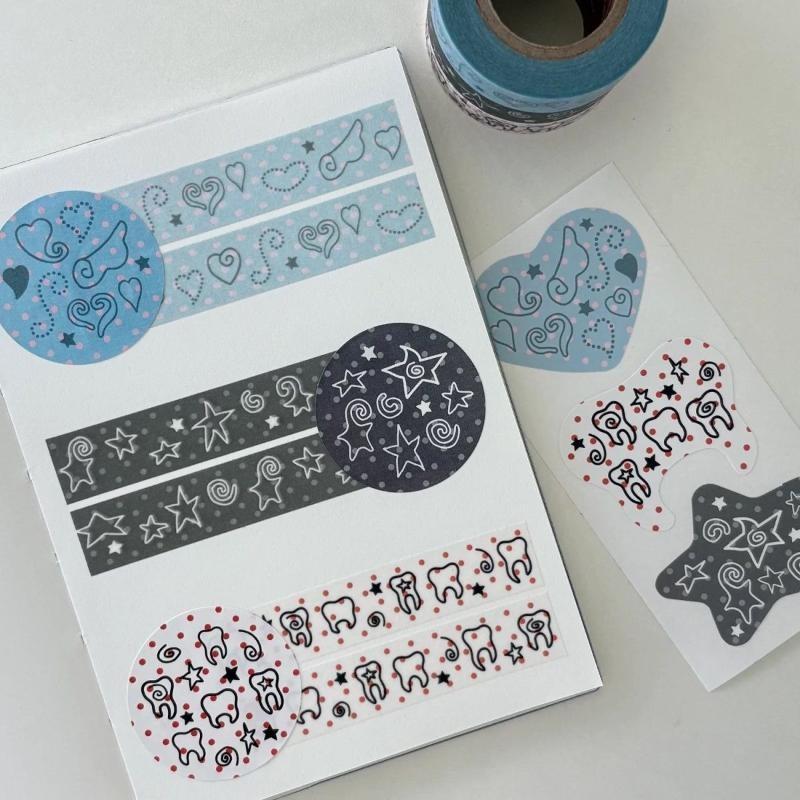 Korean Wings Pentagram Teeth Cute Paper Decorative Tape Set Tape Pack For Bookkeeping Diy Journals Material School Stationery