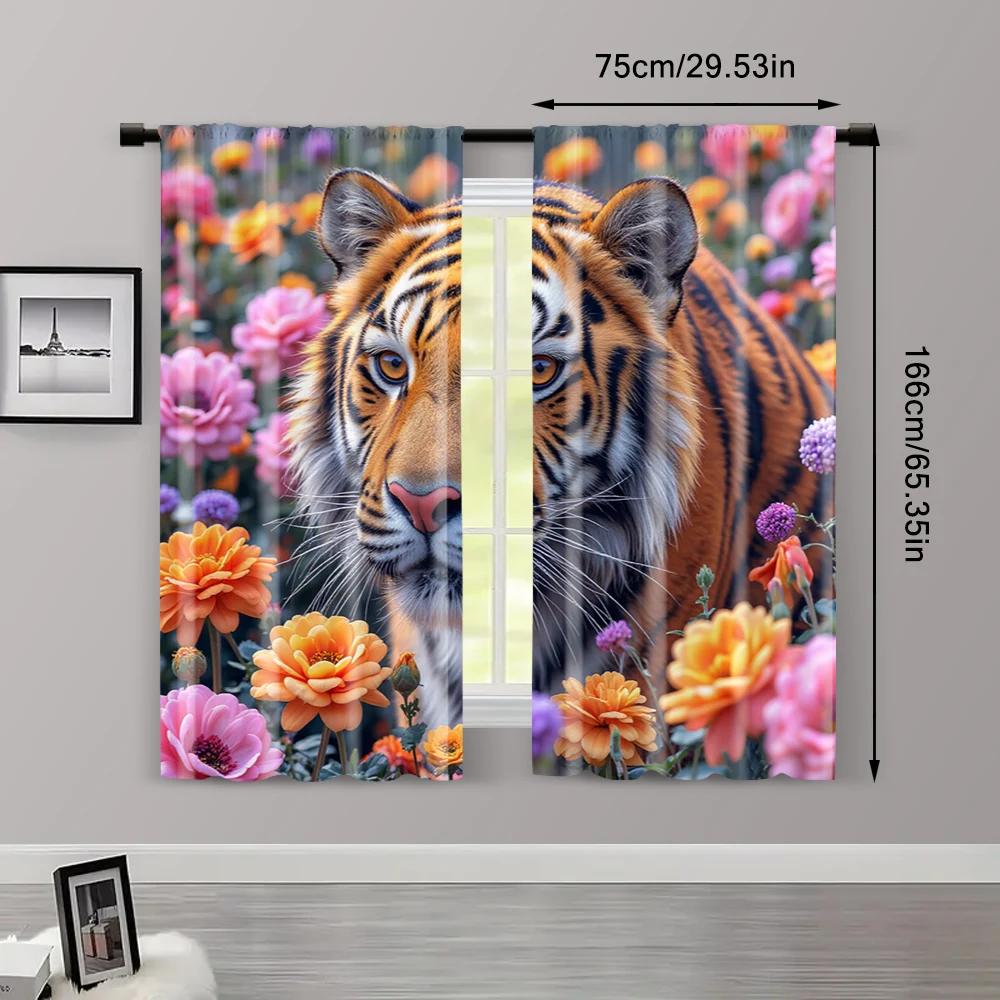 2pcs   Curtain Popular  Print Tiger Versatile Polyester (without Rod) Art Deco Festive Perfect for Living Room   Bedroom & Home