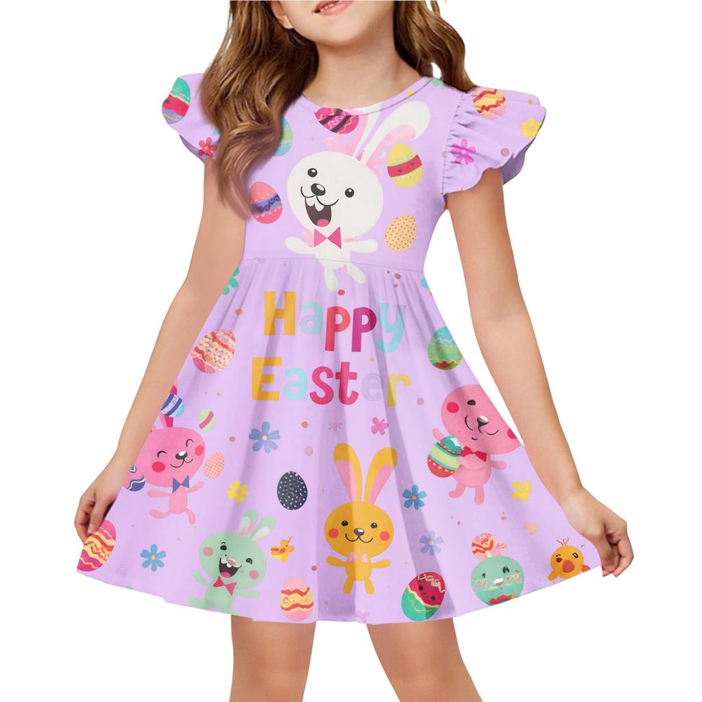 Vestido Casual de Moda Infantil con Manga Volante