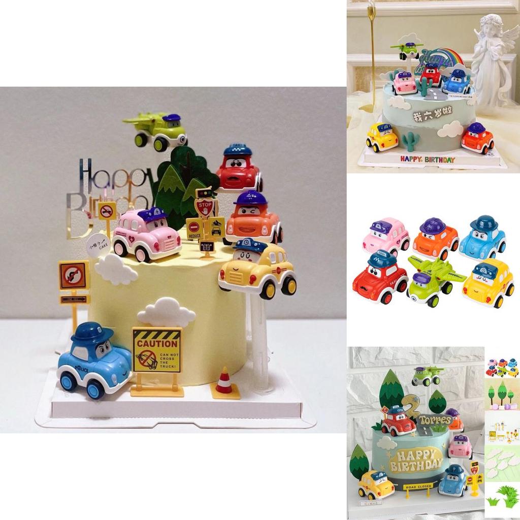Adorable Cartoon Race Car Cake Decoration Set Perfect For Children's Birthday Celebrations
