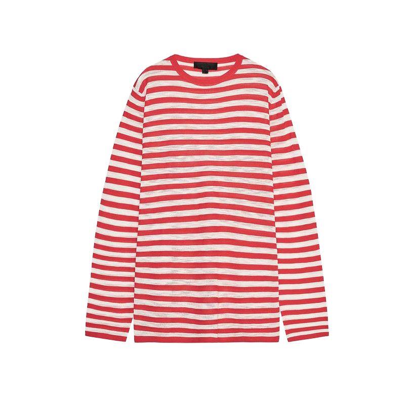 Summer New Women clothes Preppy Loose Pullover Thin Stripe Long sleeve round Neck Knit 9325010