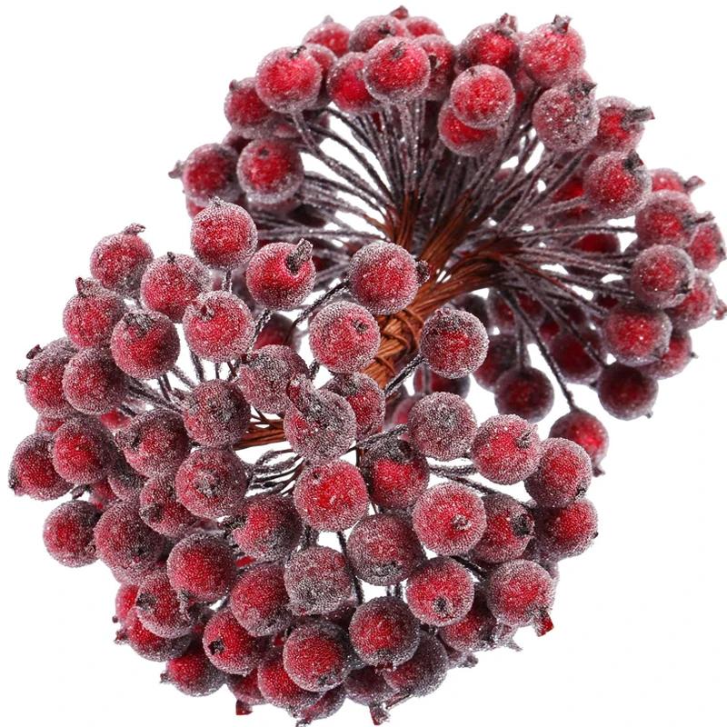 100/20Pcs Artificial Frosted Holly Berries Double Head Mini Foam Berry Stamen Flower Xmas Tree Ornament Christmas Party Decor