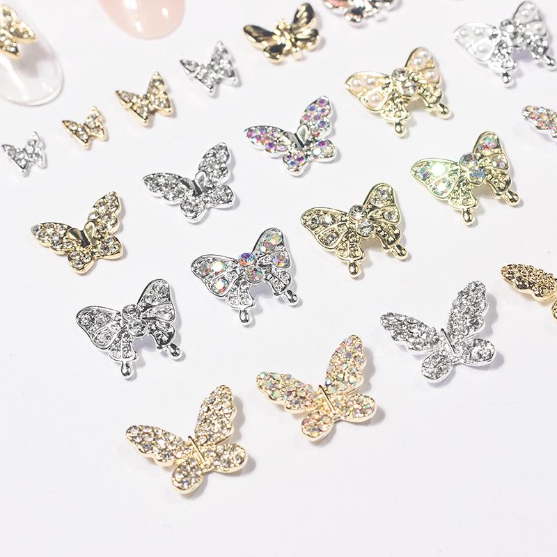 3D Metal Butterfly Nail Art Decorations with Mini Rhinestones