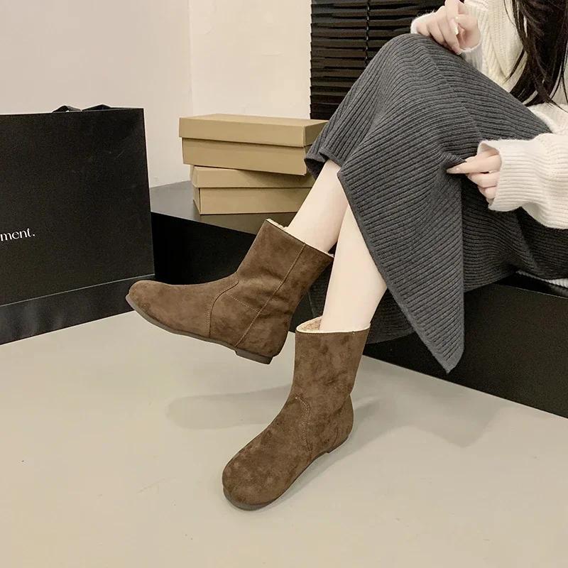 Women's Fashion Boots Low Heels Suede Sleeve Ankle Boots Warm Cozy Walking Shoes Woman 2025 Outdoor Winter Short  Ladies Shoes
