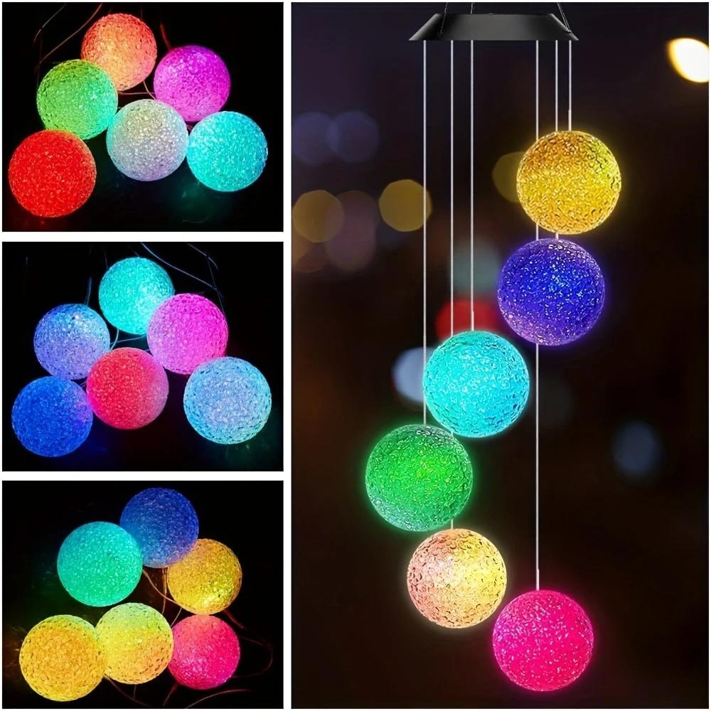 Solar-Powered Color Changing Crystal Ball Wind Chime, Portable Outdoor Light for Patio, Yard, Garden - Plastic Garden Light
