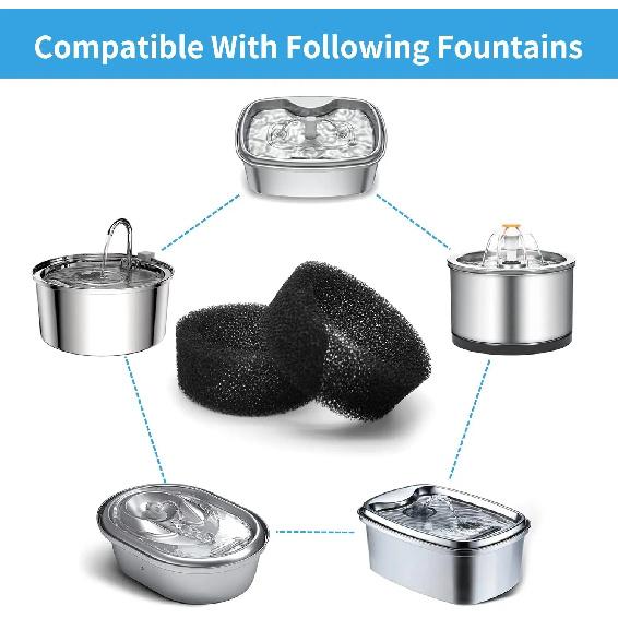 6 Pack Replacement Filters + 6 Pump Sponges for Cat Water Fountain [FN-W17] - 108oz/3.2L Pet Water Fountain Filters