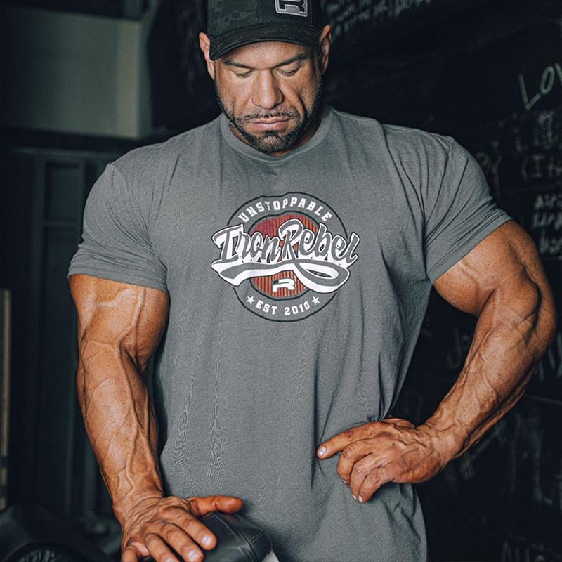 IR Series Hard Core Short Sleeve Tshirt Sport Print Round Neck Simple Sweat Absorbent Fitness Mens Clothing Training Loose