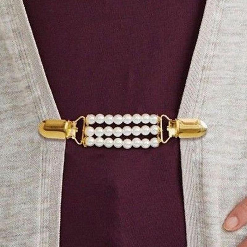 1Pc Fashion Women Imitation Pearl Cardigan Collar Clip Holder Dress Shawl Clasp Brooch Pin Sweater Scarf Collar Clip Lady Accesories
