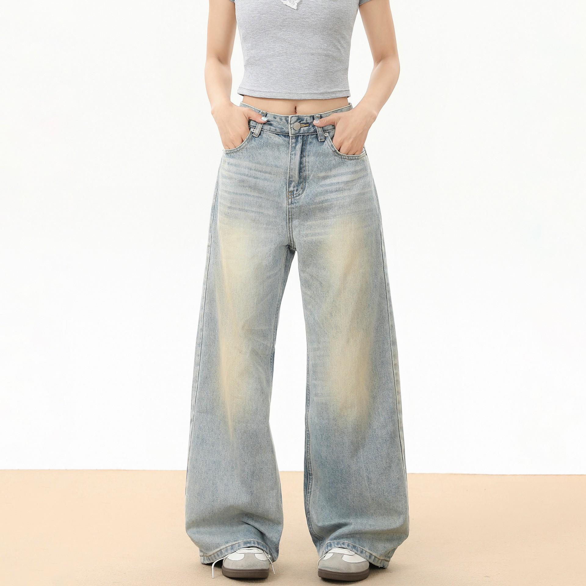 

Unisex Distressed Light Wash Straight-Leg Jeans - Trendy American Street Style, Floor-Length Fit XXXL светло-синий