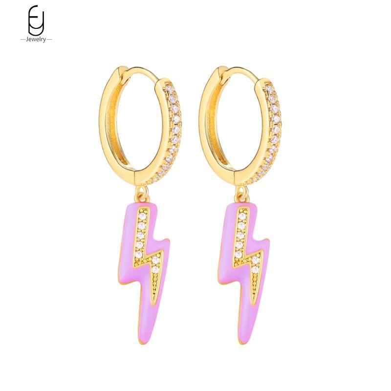 925 Silver Needle Vintage Gold Earrings for women Fashion Lightning Pendant Hoop Earrings Wedding High Luxury Jewelry