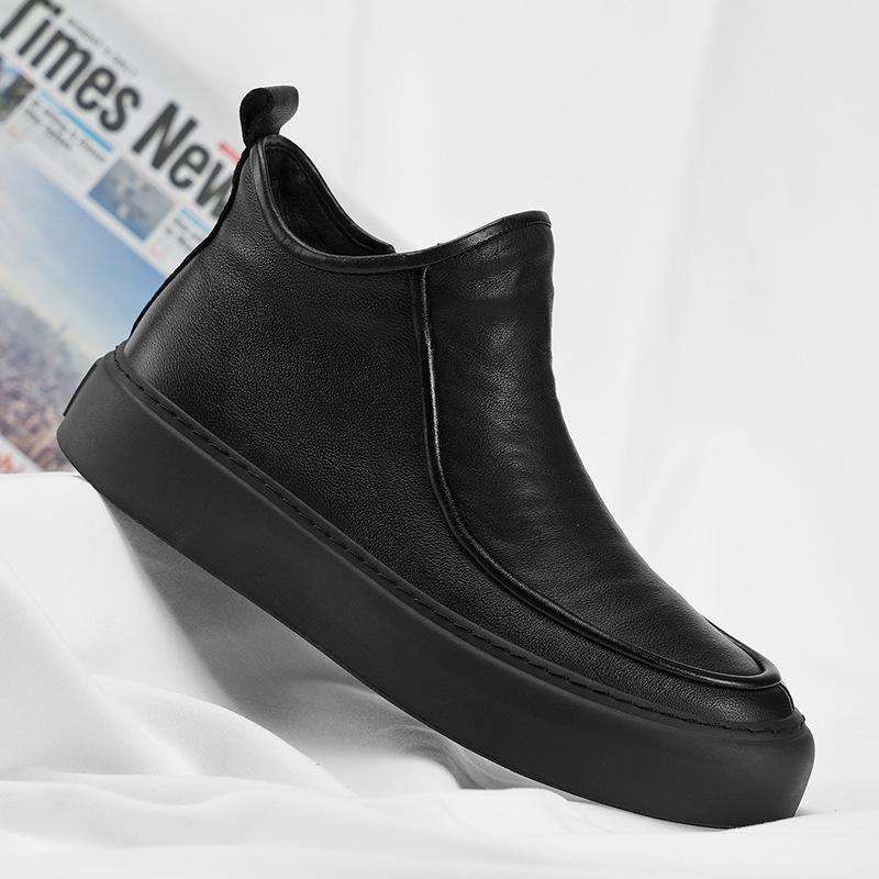 2025 Trending Men's Leather High-Top Motorcycle Boots Comfortable Non-Slip Casual Streetwear Shoes Fashion Black Boots for Men