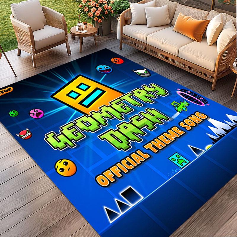 Geometry Dash Print Rug, Washable Floor Carpet, For Entryway Dorm Laundry Room Office Study, Home Decor Birthday Christmas Gift