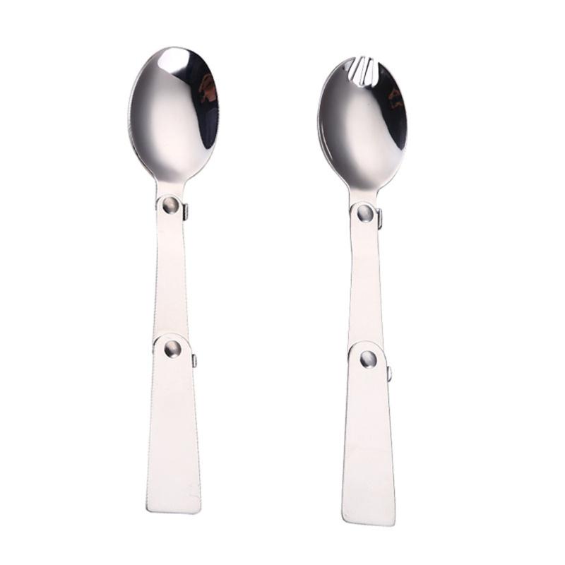 304 Stainless Steel Outdoor Portable Folding Spoon Fork Camping Picnic Tool Tableware